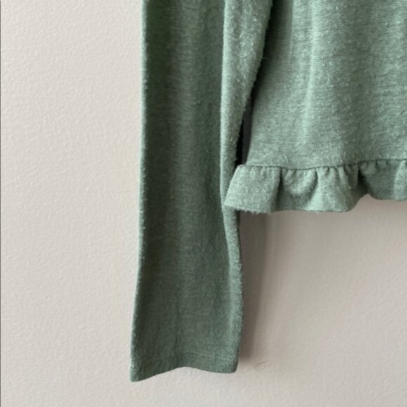 LOFT Sage Green Ruffle Sleeve Long Sleeve Blouse - Picture 7 of 10